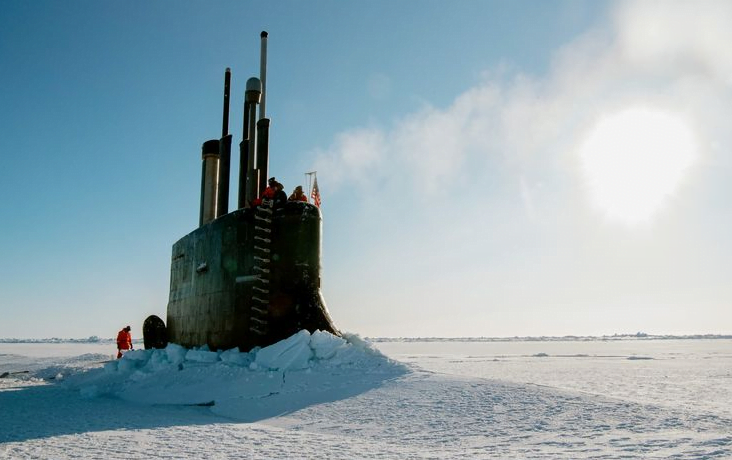 How the submarine punches a solid-Arctic ice