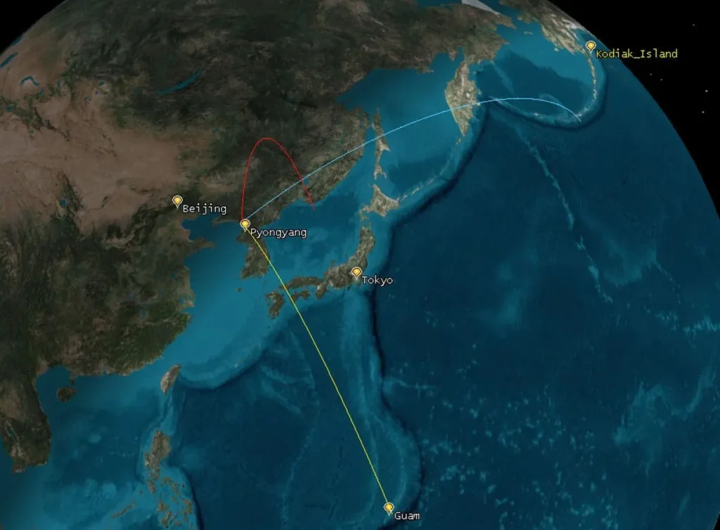 the flight path of the Hwasong 12 the flight path of the Hwasong-12 test