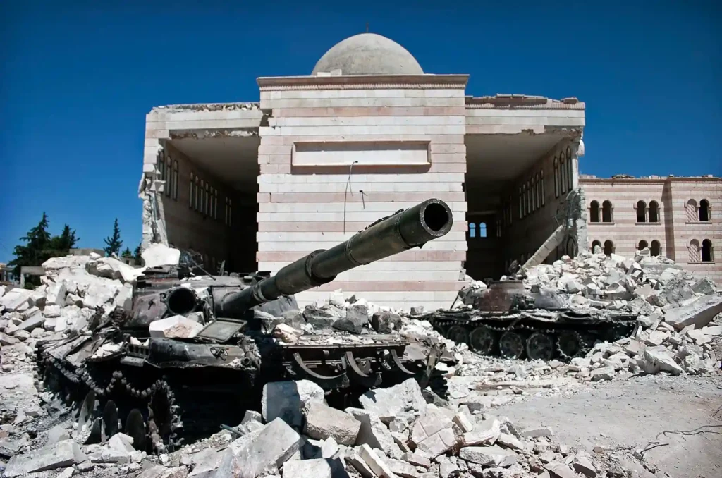 Two destroyed tanks in Syria
