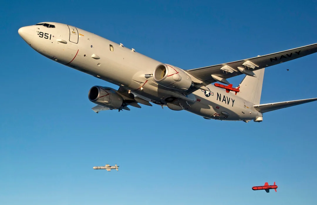 P-8 Poseidon Dropping 3 Harpoon Missiles