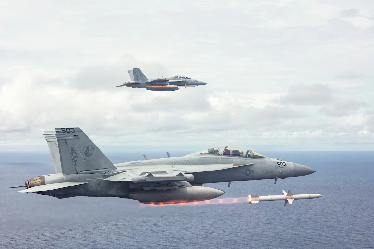 ea-18g growler fire AGM-88 HARM missile