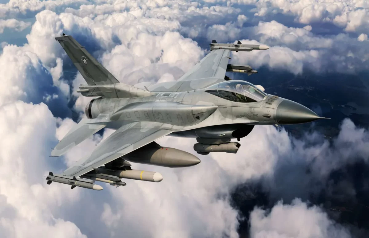 F-16 Block 70 fighter jet in flight with advanced avionics.
