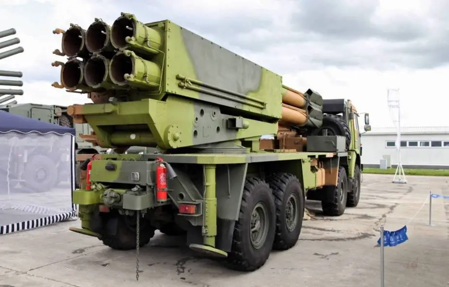 A Russian 9A52-4 Kama 300mm multiple-launch rocket system