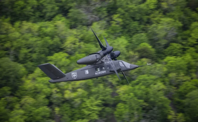 The Bell MV-75 FLRAA in flight, highlighting its tiltrotor design
