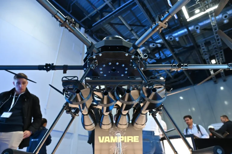 Ukraine Drone Technology on show with Skyfall Vampire drone in London, 2025.
