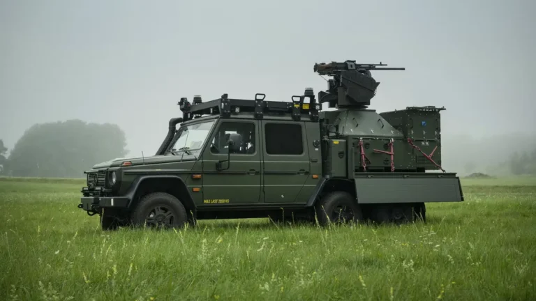 Trackfire Remote Weapon Station mounted on a Swedish TGB15, integrated into the Loke C-UAS system