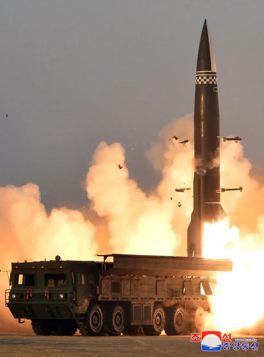 north korea hwasong 11ma missile launch test A North Korean Hwasong-11Ma short-range ballistic missile launches from its transporter-erector-launcher during a test, with flames and smoke billowing at ignition