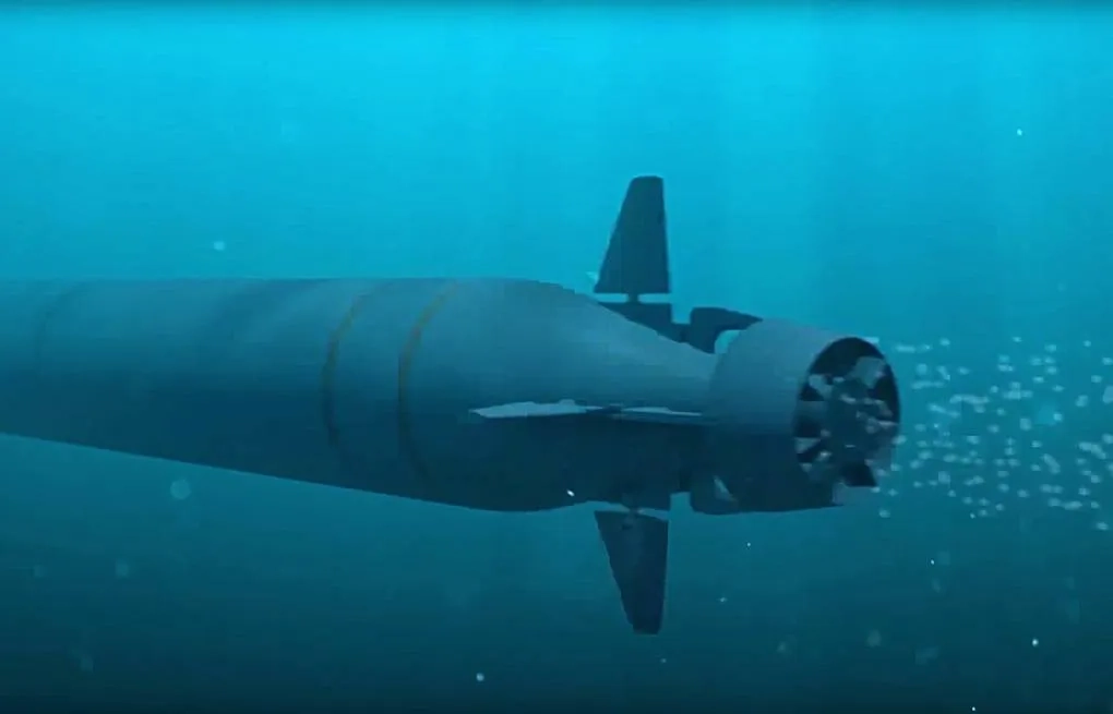 A computer-rendered depiction of the “Poseidon” long-range, nuclear-powered torpedo