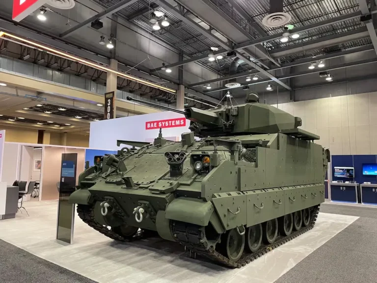 BAE Systems displays its ExMEP modular turret integration system on the AMPV at the AUSA Global Force Symposium.