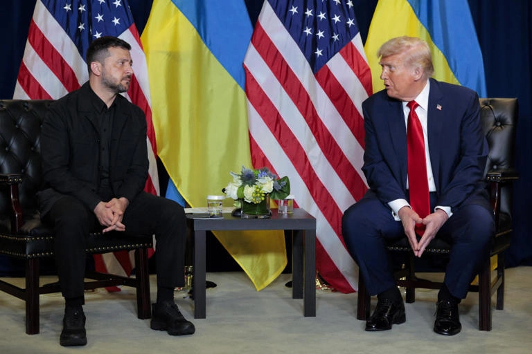 ukrainian president volodymyr zelensky meets us president donald trump at united nations headquarters during defense talks