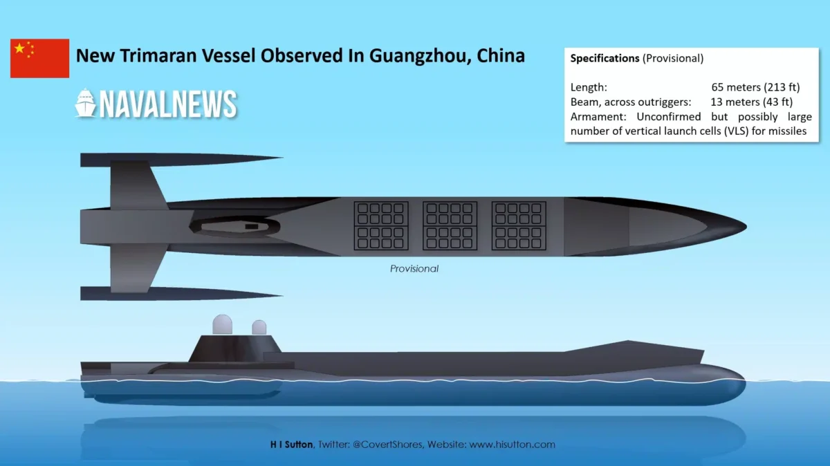 Satellite images show a unique, likely uncrewed semi-submersible arsenal ship.