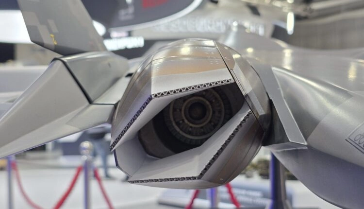 Su-57E scale model featuring 2D thrust-vectoring nozzles