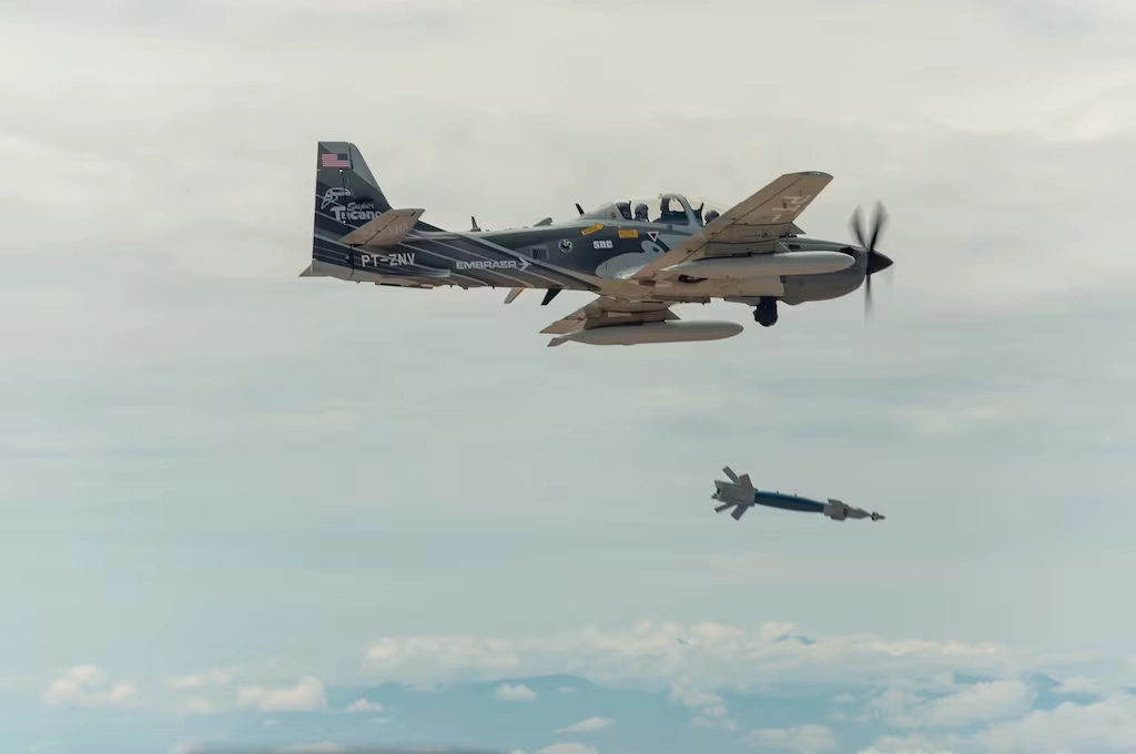 a 29 super tucano light attack aircraft a-29 super tucano light attack aircraft launches guided munitions