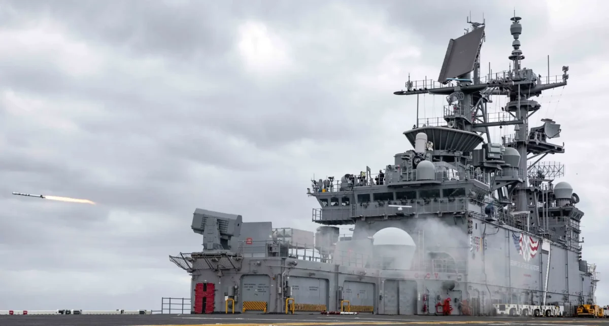 RAM missile on USS Iwo Jima